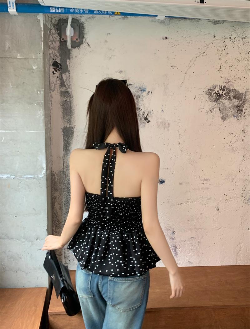 Bandage polka dot sling tops temperament V-neck bud vest