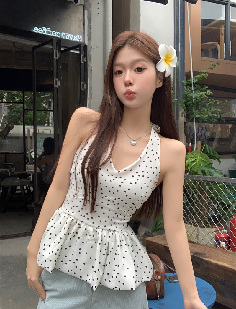 Bandage polka dot sling tops temperament V-neck bud vest