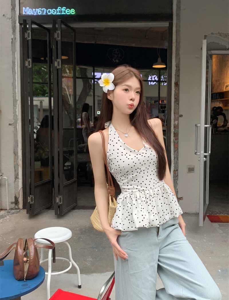 Bandage polka dot sling tops temperament V-neck bud vest