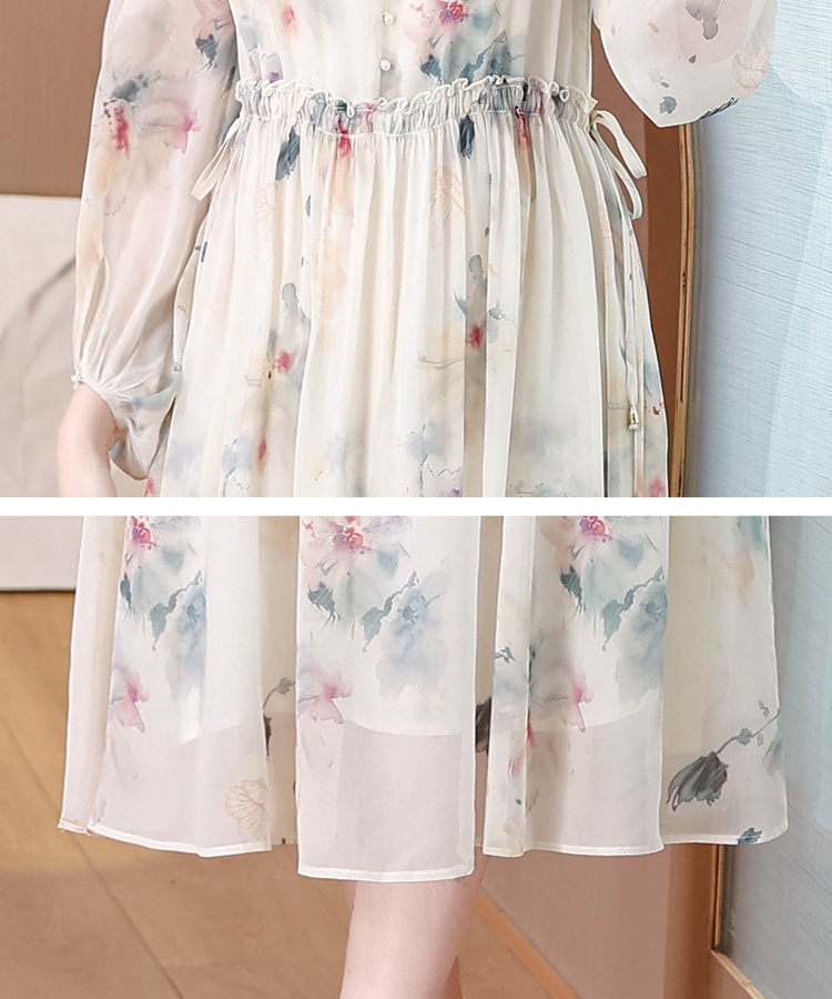 France style floral silk show young real silk summer dress