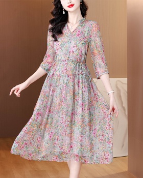 Summer long unique real silk vacation dress