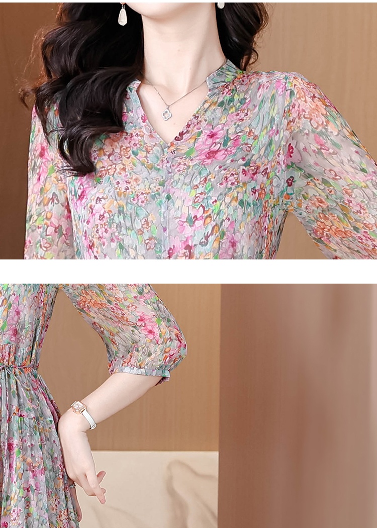 Summer long unique real silk vacation dress