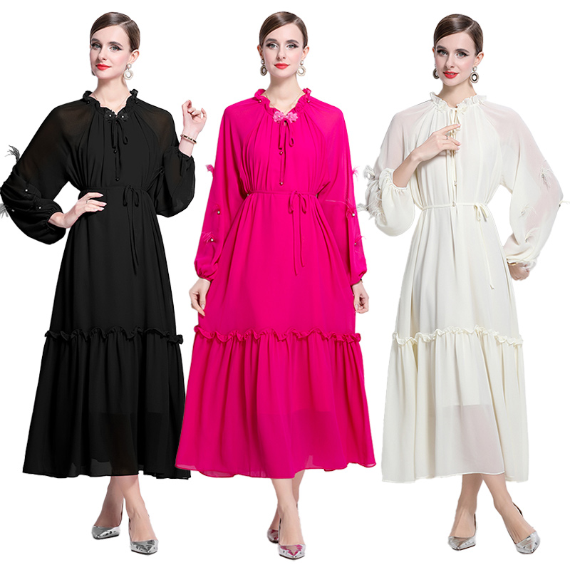 Light luxury dress feather long dress for women