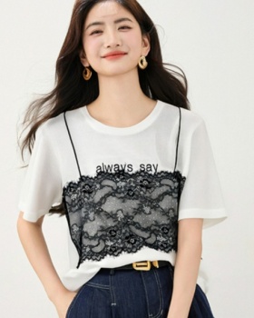Knitted lace bottoming shirt sling splice tops