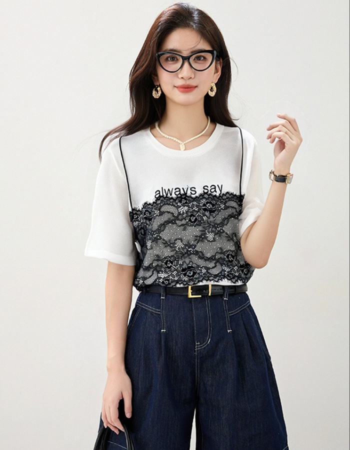 Knitted lace bottoming shirt sling splice tops