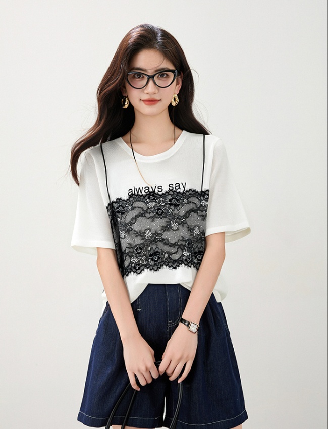 Knitted lace bottoming shirt sling splice tops