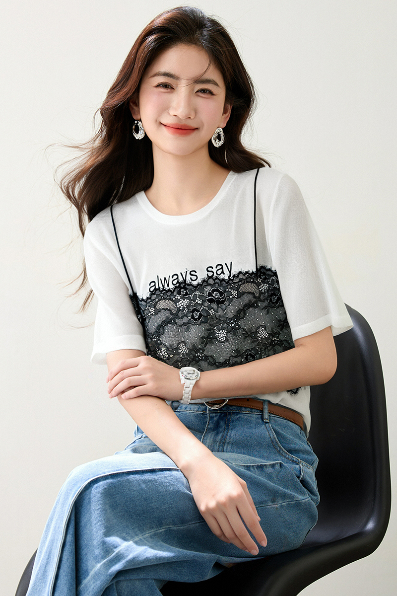 Knitted lace bottoming shirt sling splice tops