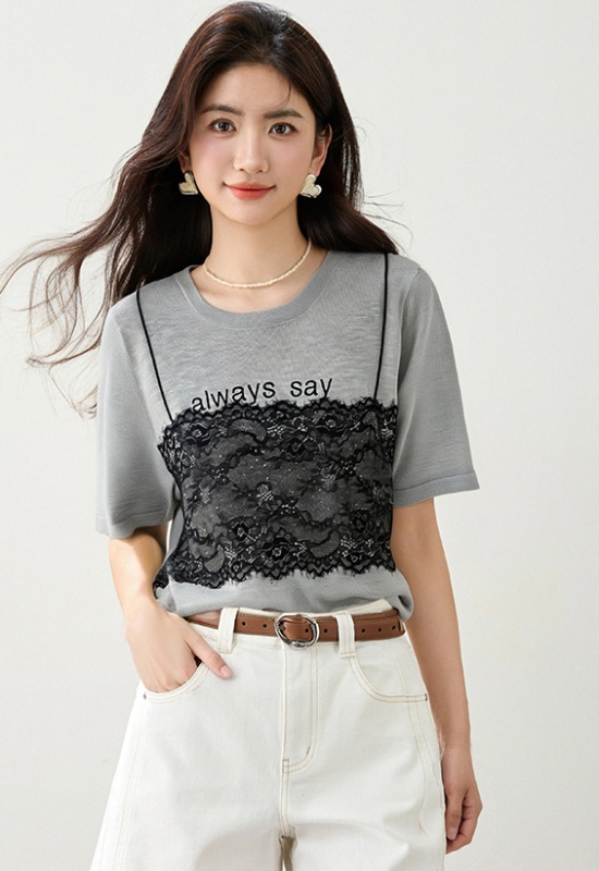 Knitted lace bottoming shirt sling splice tops