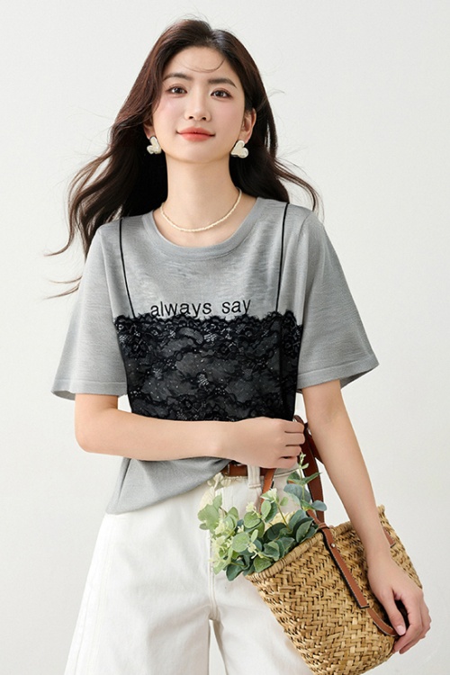 Knitted lace bottoming shirt sling splice tops