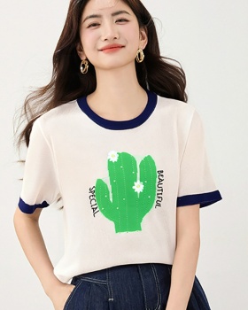Slim mixed colors tops loose T-shirt for women