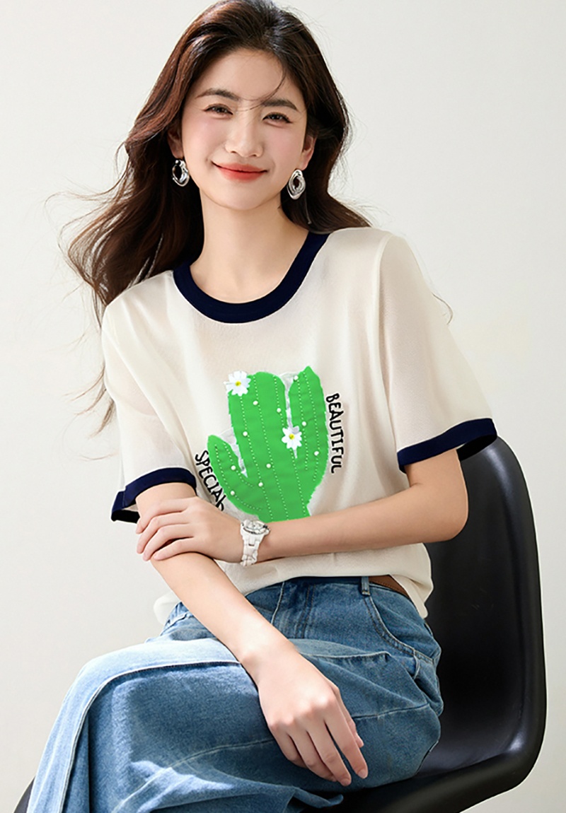 Slim mixed colors tops loose T-shirt for women