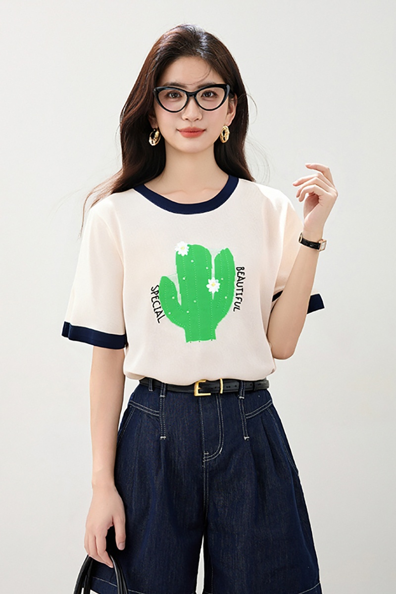 Slim mixed colors tops loose T-shirt for women