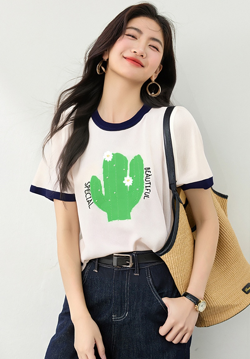 Slim mixed colors tops loose T-shirt for women