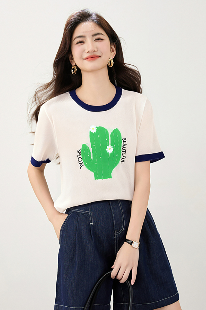 Slim mixed colors tops loose T-shirt for women