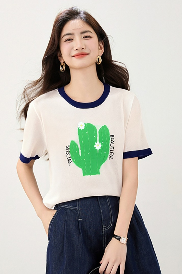 Slim mixed colors tops loose T-shirt for women