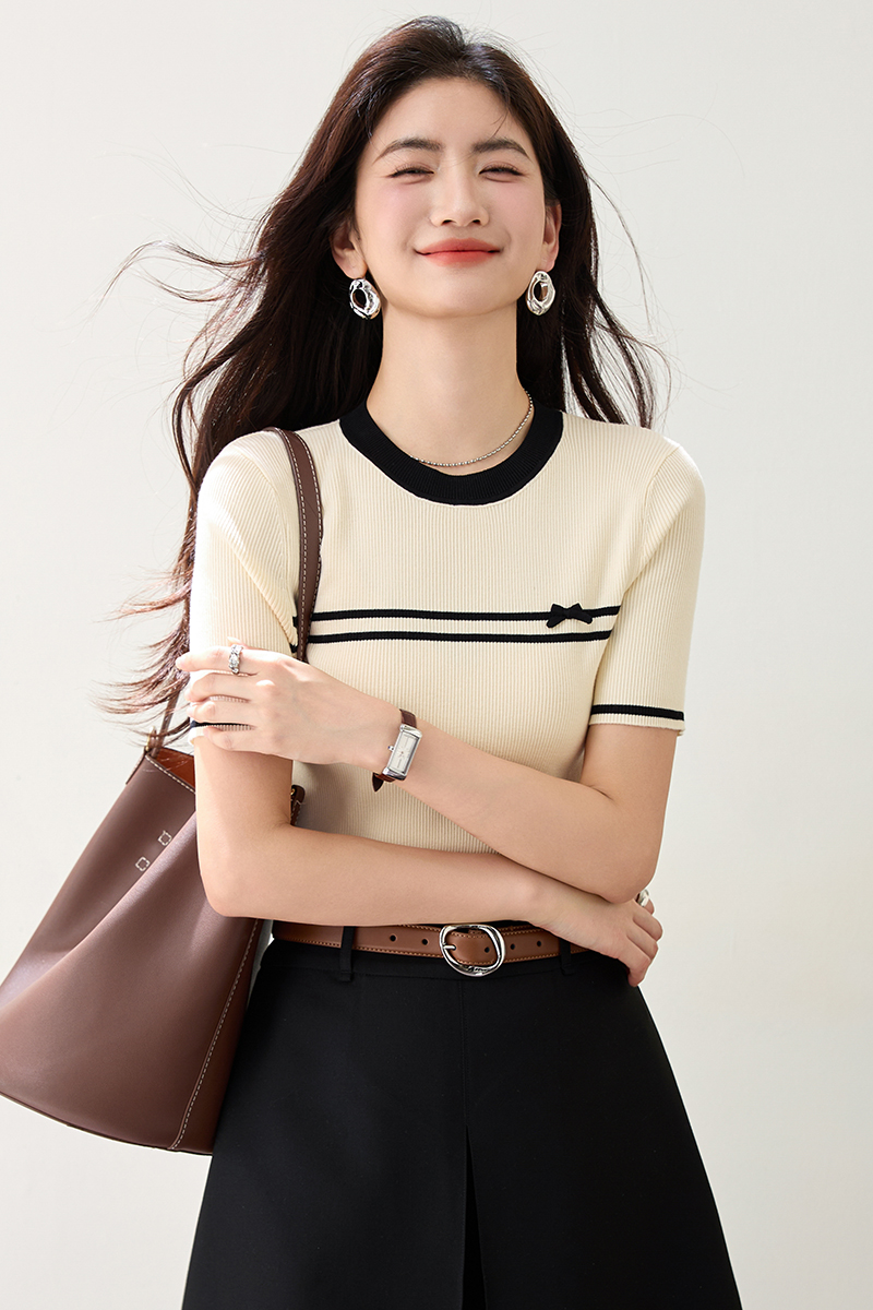 Temperament chanelstyle tops short sleeve small shirt