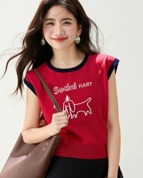 Round neck short sleeve T-shirt embroidery letters tops