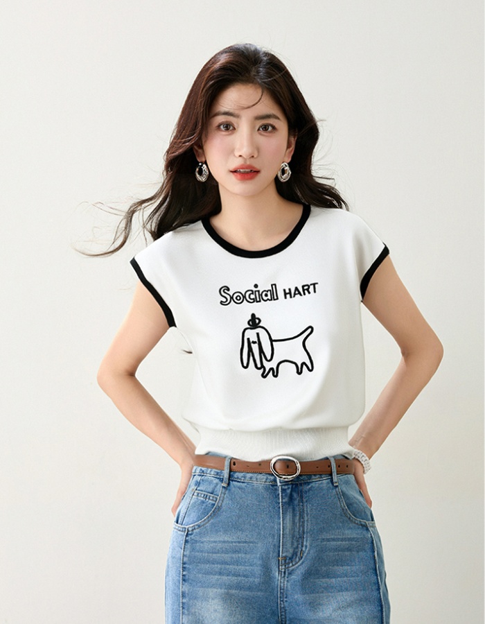 Round neck short sleeve T-shirt embroidery letters tops