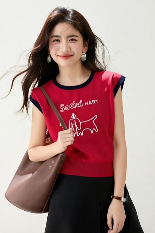 Round neck short sleeve T-shirt embroidery letters tops