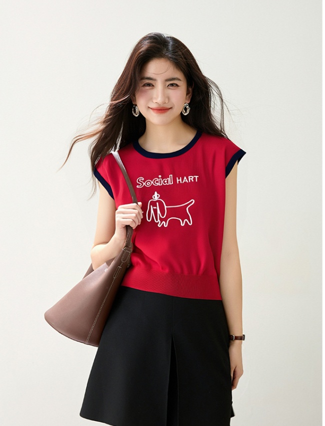 Round neck short sleeve T-shirt embroidery letters tops