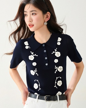 Flowers stereoscopic tops France style embroidery T-shirt