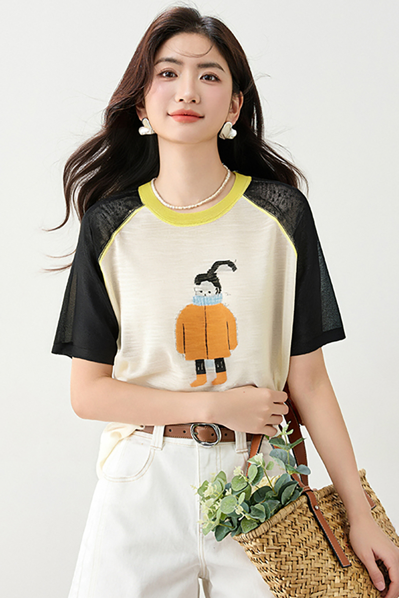 Cartoon pattern tops slim fashion T-shirt for women