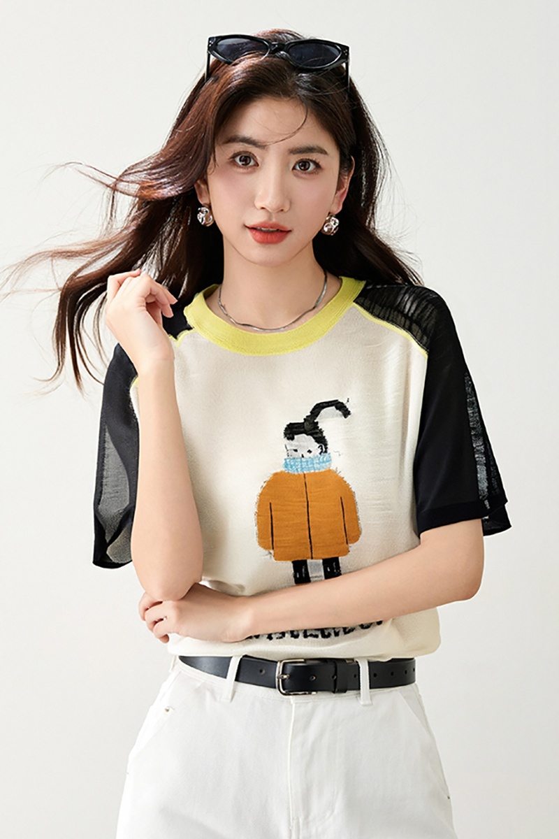 Cartoon pattern tops slim fashion T-shirt for women