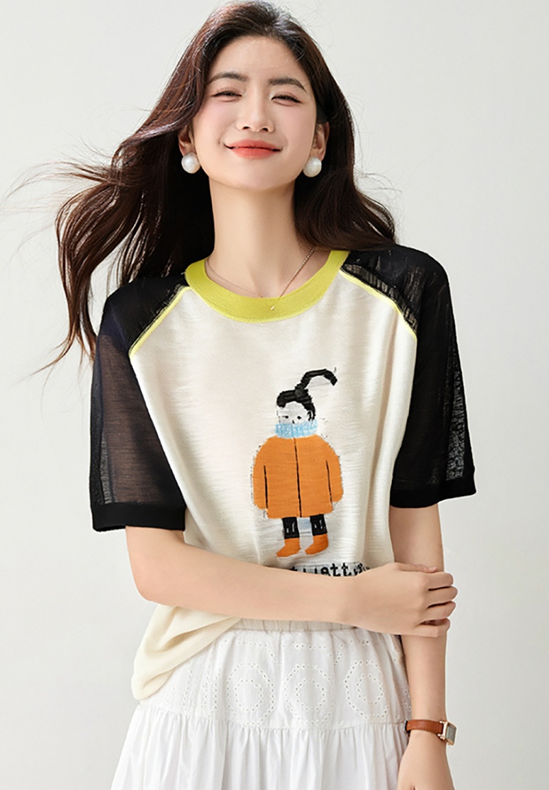 Cartoon pattern tops slim fashion T-shirt for women