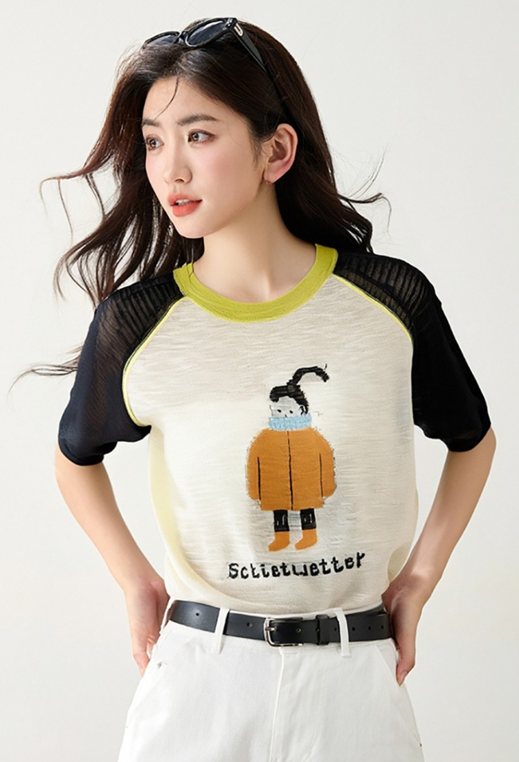 Cartoon pattern tops slim fashion T-shirt for women