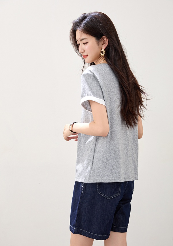 V-neck summer tops Pseudo-two all-match T-shirt
