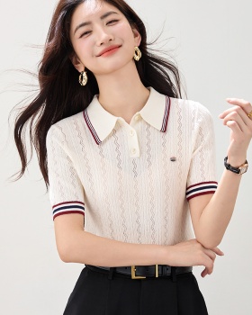 Summer stripe tops knitted short sleeve shirts for women