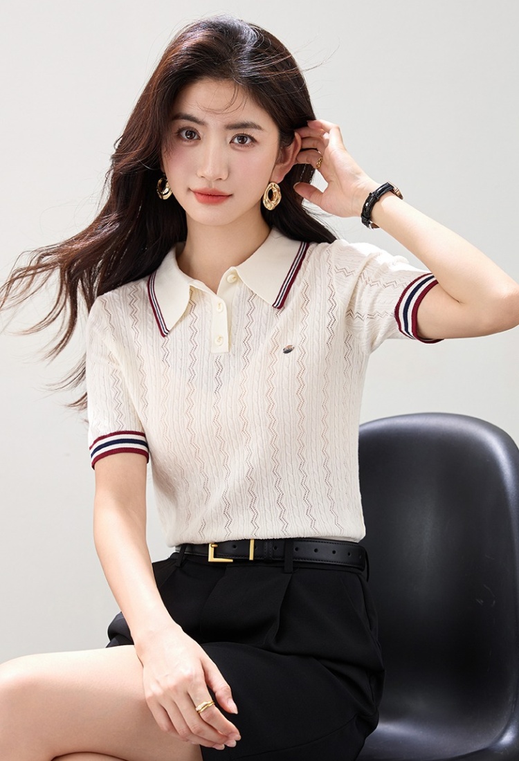 Summer stripe tops knitted short sleeve shirts for women