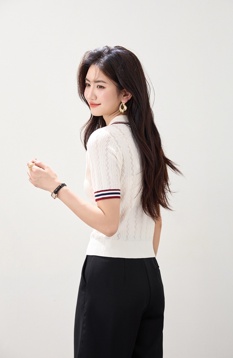 Summer stripe tops knitted short sleeve shirts for women
