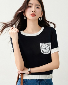 Splice lace Korean style tops Casual tender T-shirt