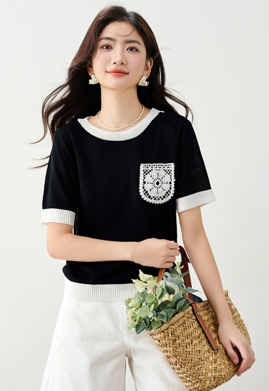 Splice lace Korean style tops Casual tender T-shirt