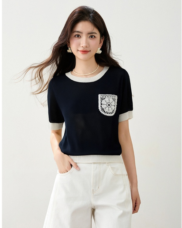 Splice lace Korean style tops Casual tender T-shirt
