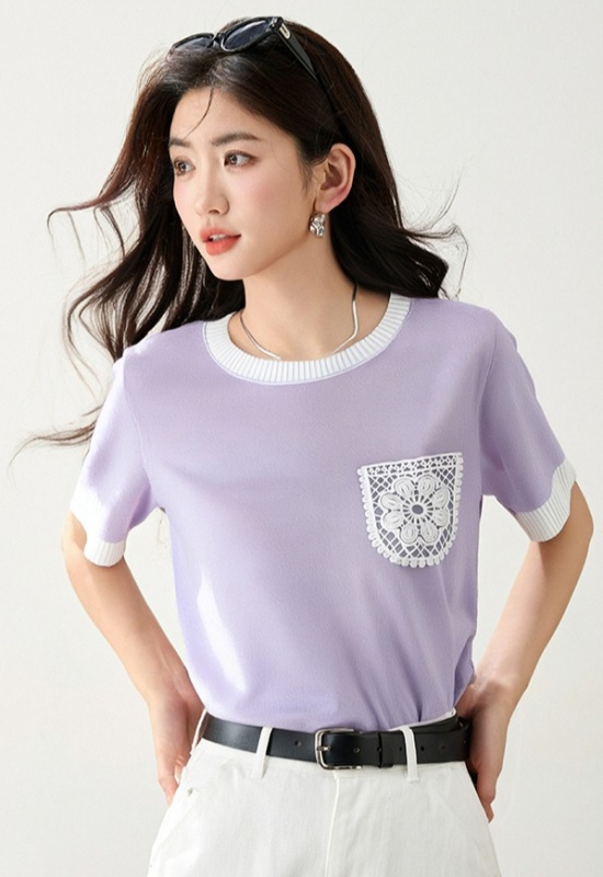Splice lace Korean style tops Casual tender T-shirt