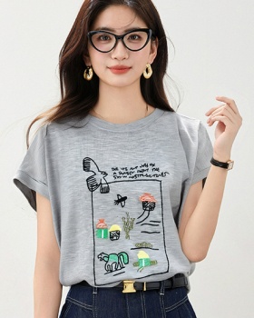 Cartoon all-match T-shirt Korean style letters tops for women