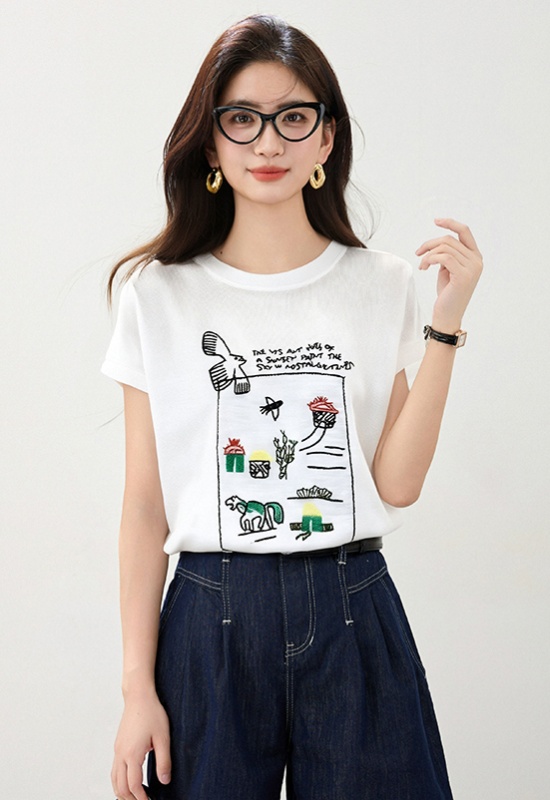 Cartoon all-match T-shirt Korean style letters tops for women
