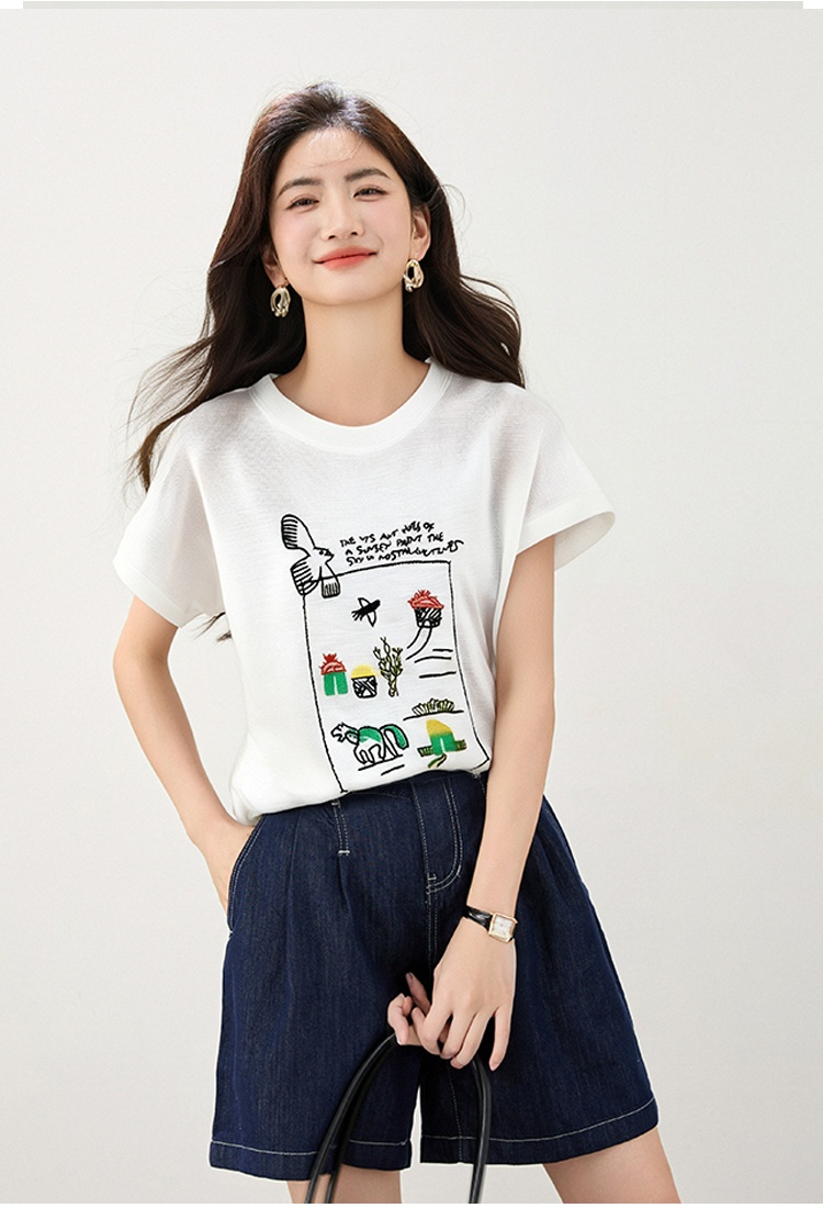 Cartoon all-match T-shirt Korean style letters tops for women