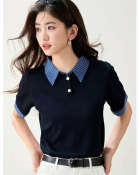 Splice plaid sweater short sleeve T-shirt