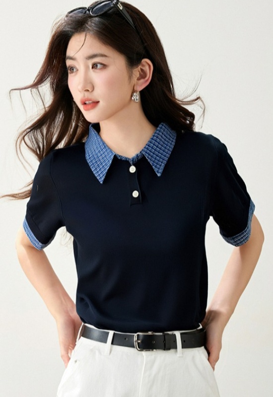 Splice plaid sweater short sleeve T-shirt
