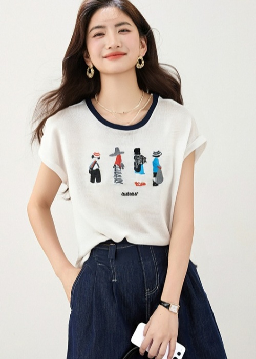 Casual embroidery T-shirt slim Korean style tops