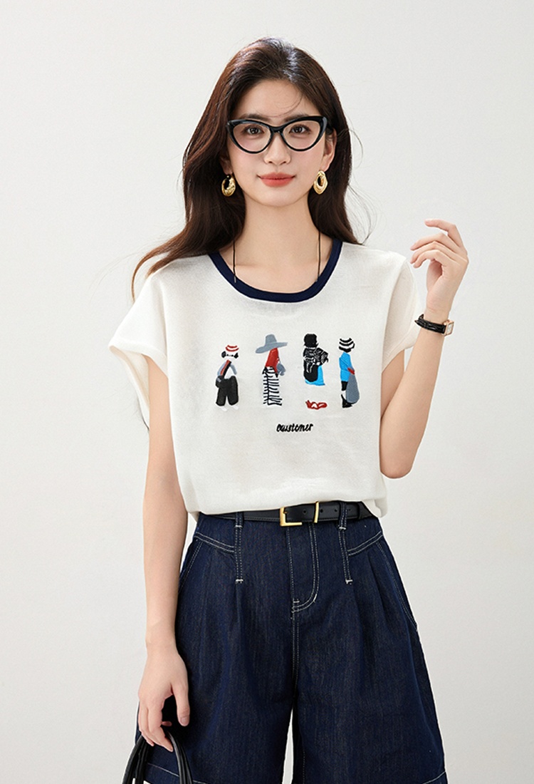 Casual embroidery T-shirt slim Korean style tops