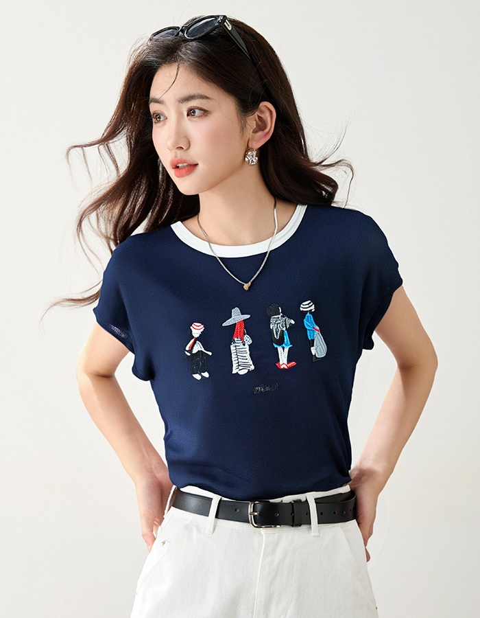 Casual embroidery T-shirt slim Korean style tops