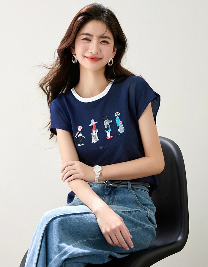 Casual embroidery T-shirt slim Korean style tops