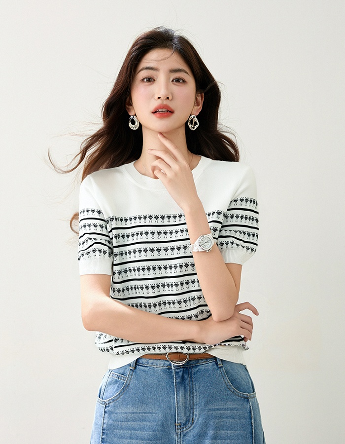 Summer strawberries sweater hollow tops for women