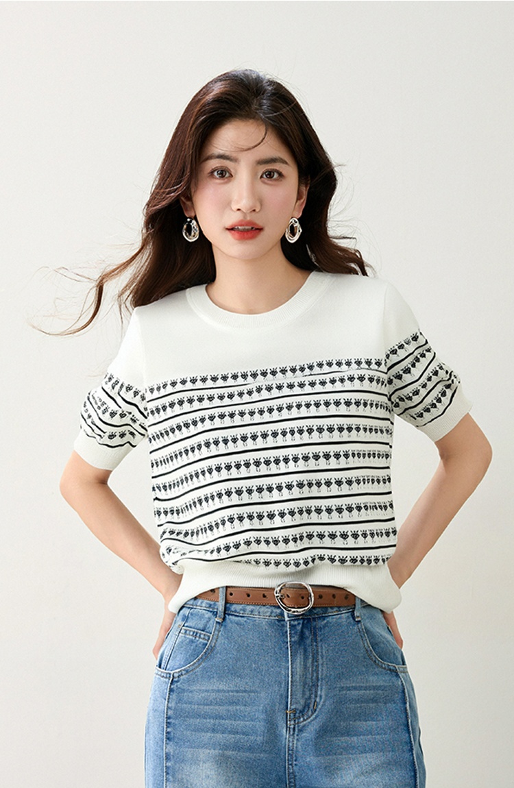 Summer strawberries sweater hollow tops for women