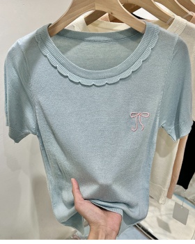 Wood ear summer ice silk splice T-shirt for women