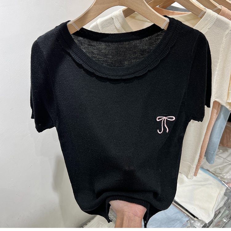 Wood ear summer ice silk splice T-shirt for women